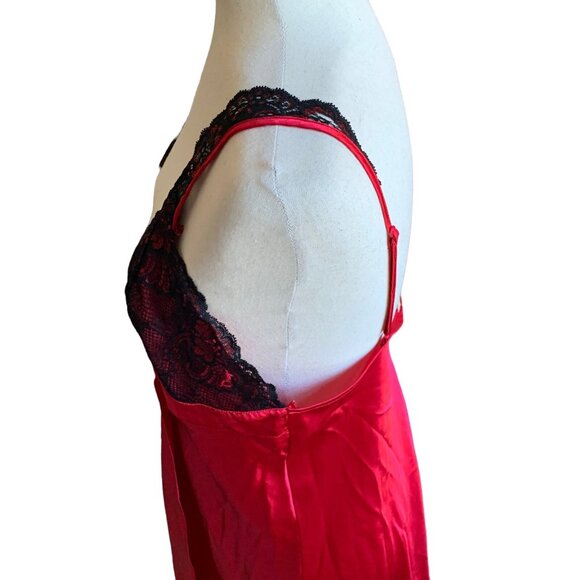 Vintage Inner Most 80s Nightgown Sears Satin Lace Red Black Long Slit Skirt Sz L - Picture 5 of 15